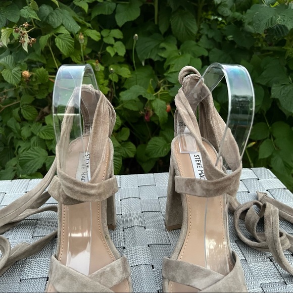 Steve Madden Christey Taupe Suede Leather Lace-Up Heels - Picture 8 of 15